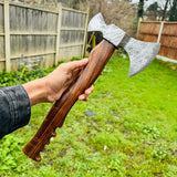 Tomahawk Axe For Sale with Custom Handmade Forged Damascus Steel Blade – "Rosewood Valor"