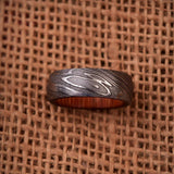 Timeless Bond Damascus Steel Anniversary Ring with Wooden Inlay by KBS Knives Store