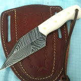 Custom Handmade Damascus Steel Small Seax Knife with Bone Handle and Leather Case - 7 Inches by KBS Knives Store