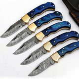 LOT OF 5 HANDMADE DAMASCUS STEEL FOLDING KNIVES