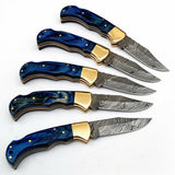 LOT OF 5 HANDMADE DAMASCUS STEEL FOLDING KNIVES