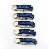 LOT OF 5 HANDMADE DAMASCUS STEEL FOLDING KNIVES