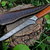 Custom Handmade Damascus Steel Fillet Knife with Rose Wood and Steel Bolster Handle