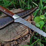 Custom Handmade Damascus Steel Fillet Knife with Rose Wood and Steel Bolster Handle