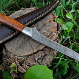 Custom Handmade Damascus Steel Fillet Knife with Rose Wood and Steel Bolster Handle
