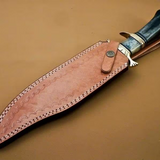 Wilderness Guardian: Bowie Knife with Twist Damascus Steel Blade, Bone Handle, Brass Guards, and Leather Sheath