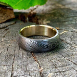 Custom Damascus Steel Anniversary Ring with Brass Inlay