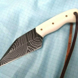 Custom Handmade Damascus Steel Small Seax Knife with Bone Handle and Leather Case - 7 Inches by KBS Knives Store
