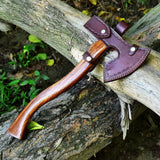 Tomahawk Axe with Custom Handmade Forged Damascus Steel Blade – "Rosewood Warrior"