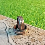 Infinite Promise Damascus Steel Vow Renewal Ring with Copper Lines and RoseWood Inlay by KBS Knives Store