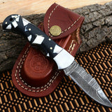 Best Folding Pocket Knife with Black and White Epoxy Resin and Steel Bolster Handle, 3-inch Blade Length