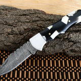 Best Folding Pocket Knife with Black and White Epoxy Resin and Steel Bolster Handle, 3-inch Blade Length