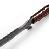 Custom Handcrafted Damascus Steel Tanto Tracker Knife - 11.5" Exotic Color Wood Handle with Horizontal Leather Sheath | Survival, Camping, Tactical | KBS Knives