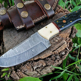 Fixed Blade Custom Handmade Damascus Steel Skinning Knife