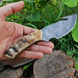 Custom Handmade Damascus Steel Guthook Skinning Knife