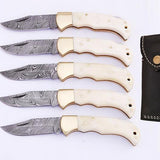 LOT OF 5 HANDMADE DAMASCUS STEEL FOLDING KNIVES