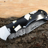 Best Folding Pocket Knife with Black and White Epoxy Resin and Steel Bolster Handle, 3-inch Blade Length
