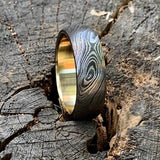 Custom Damascus Steel Anniversary Ring with Brass Inlay