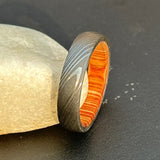 Everlasting Unity Damascus Steel Eternal Commitment Ring with Wood Inlay by KBS Knives Store