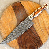 Artisan’s Choice: Custom Handmade Chef’s Knife with Damascus Steel Blade and Epoxy Pine-cone Handle, 13-Inch with Leather Sheath