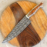 Artisan’s Choice: Custom Handmade Chef’s Knife with Damascus Steel Blade and Epoxy Pine-cone Handle, 13-Inch with Leather Sheath