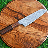 Artisan Edge: Custom Handmade Santoku Knife with Damascus Steel Blade, Rosewood Handle, and Leather Roll