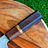 Artisan Edge: Custom Handmade Santoku Knife with Damascus Steel Blade, Rosewood Handle, and Leather Roll