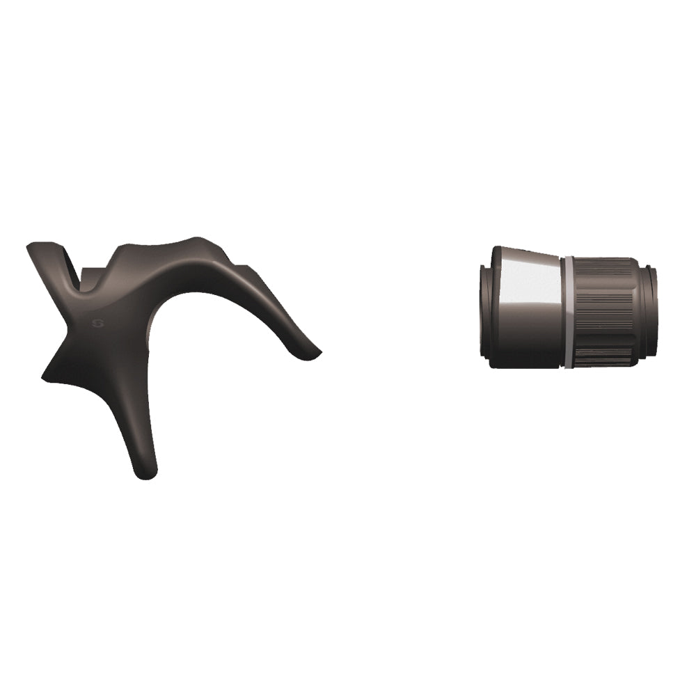 Casting reel seat hood and nut, dark finish, side view with ribbed coupling