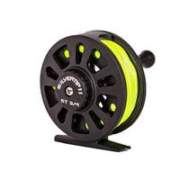 Silvertip II 3/4 fly fishing reel with neon green fly line on black spool