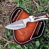 Antler's Edge Mini Skinning Knife: Custom Handmade Damascus Steel