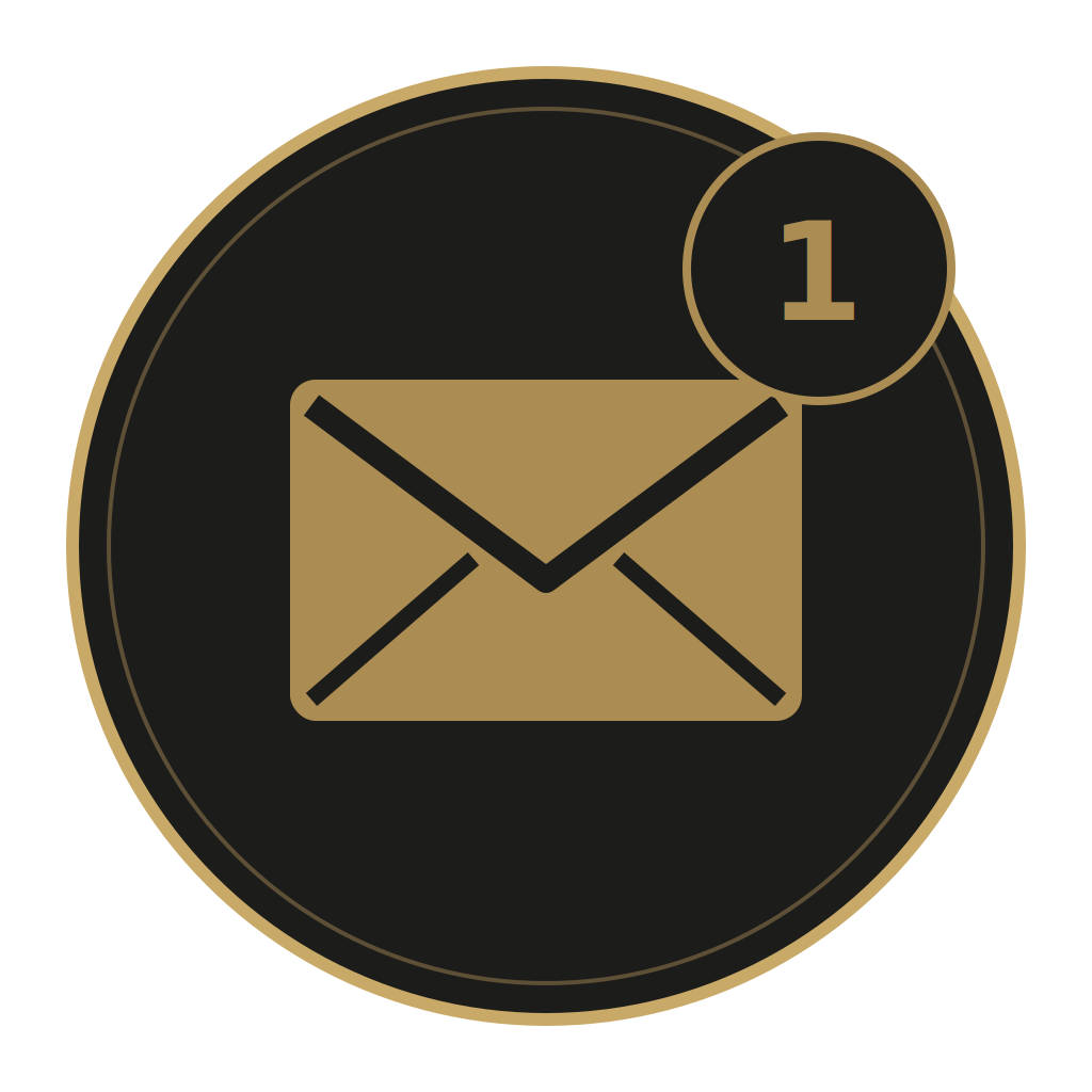 Email envelope icon with a circular "1" badge