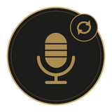 Podcast microphone logo with circular arrow badge