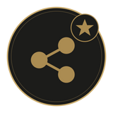Social spotlight badge icon with share nodes and star emblem