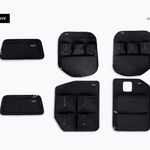 Mercedes Sprinter rear door storage panel bundle, black fabric with multi-pocket organizers