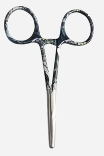 Steel My Heart forceps, shiny metal with looped handles and pointed tip