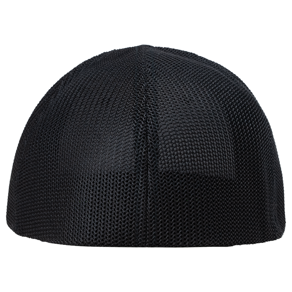 Men's black mesh baseball cap with curved brim and vented crown