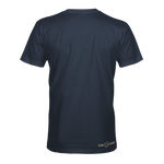 Coastal T-shirt back, dark blue crew neck with small STLHD logo at hem