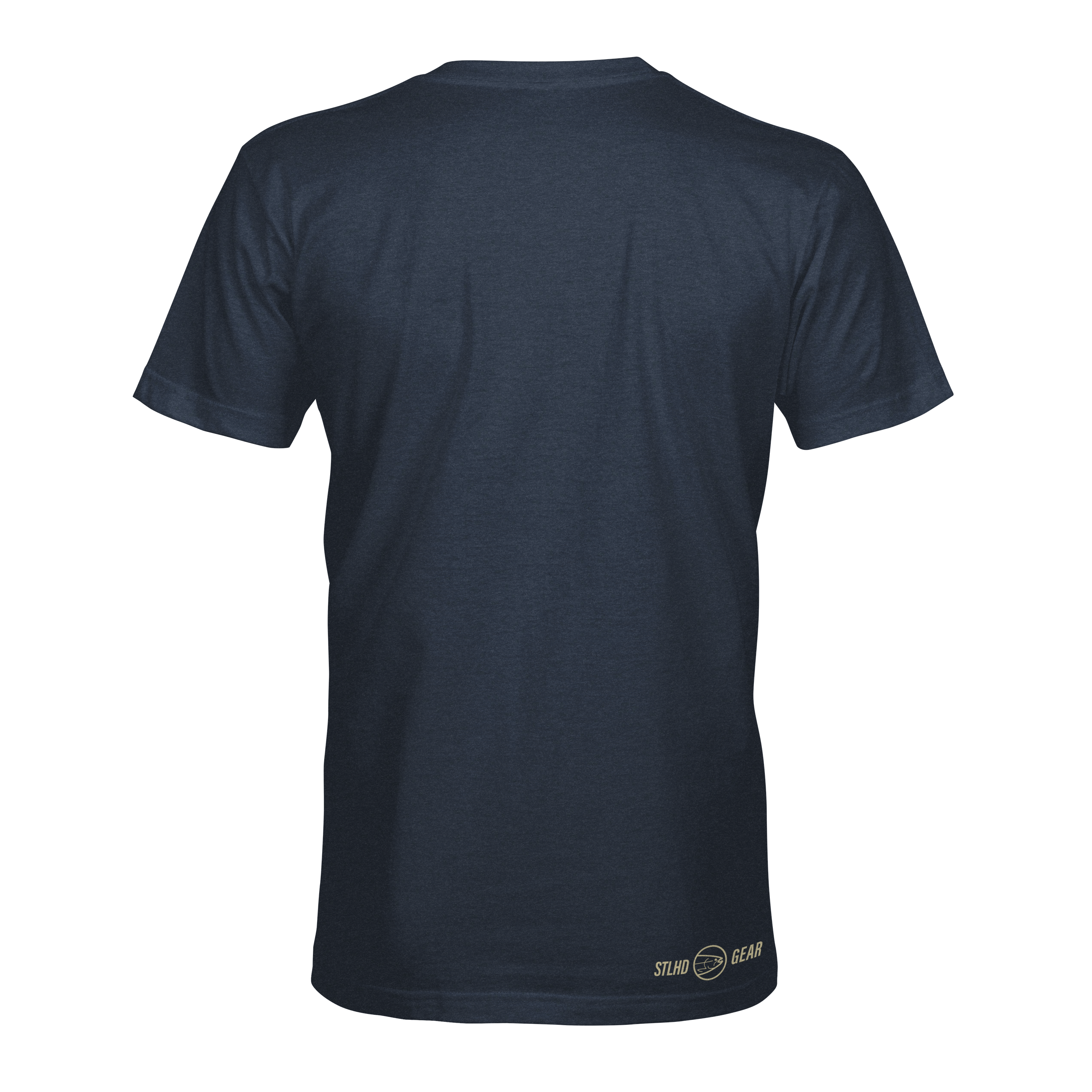 Coastal T-shirt back, dark blue crew neck with small STLHD logo at hem