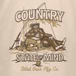 Light tan T-shirt front graphic: Country State of Mind with bear and tools.