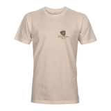 Light tan T-shirt with small chest logo and Stlhd Gear Mfg Co. text.