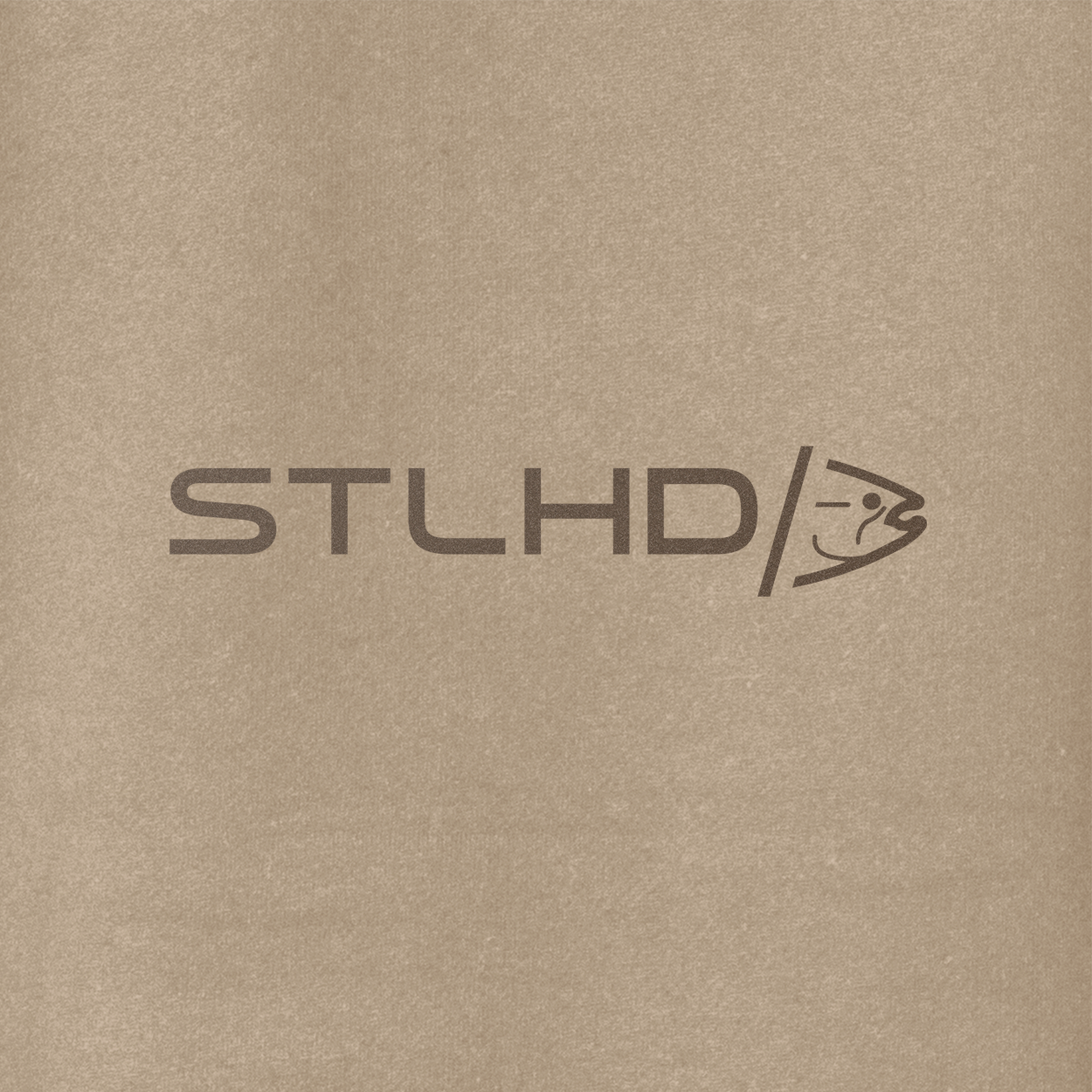 STLHD logo print on beige hoodie fabric