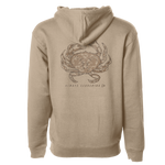 Beige premium hoodie with crab graphic, hood drawstrings, front kangaroo pocket