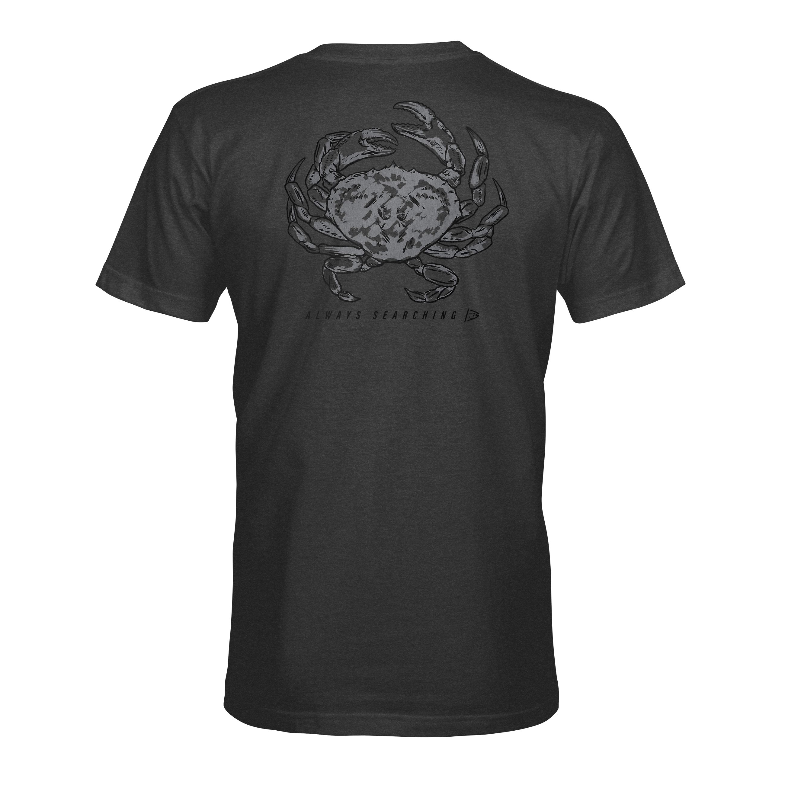Dark gray crab T-shirt with large back graphic and crew neck