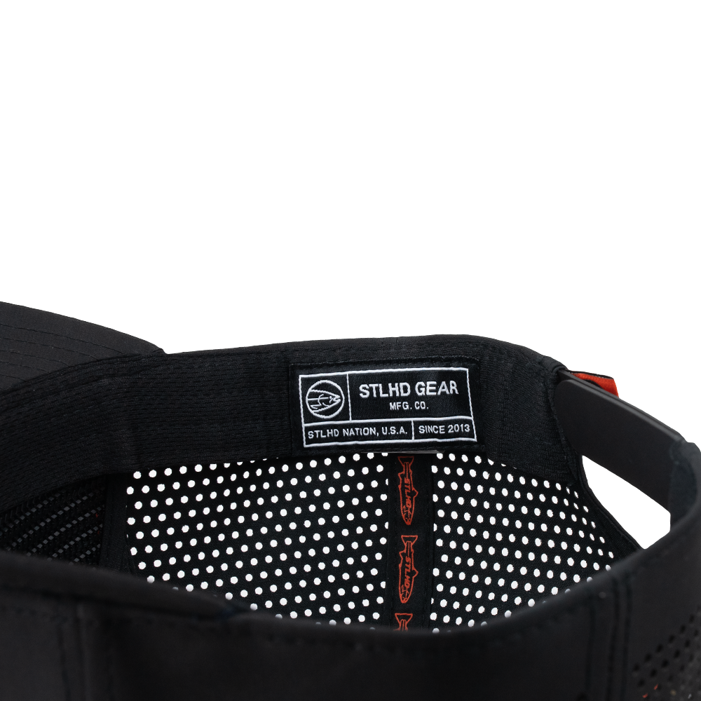 Black cap interior with dotted mesh lining and STLHD Gear label