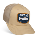 Beige mesh trucker cap with STLHD patch on front