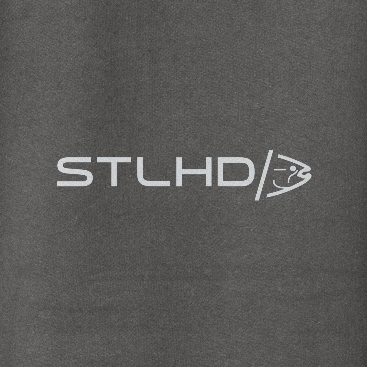 Dark gray hoodie chest logo "STLHD" with arrow symbol