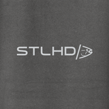 Dark gray hoodie chest logo "STLHD" with arrow symbol