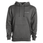 Dark gray pullover hoodie with drawstring hood and front kangaroo pocket
