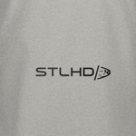 Heather gray T-shirt chest logo: STLHD/ icon