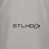 Heather gray T-shirt chest logo: STLHD/ icon